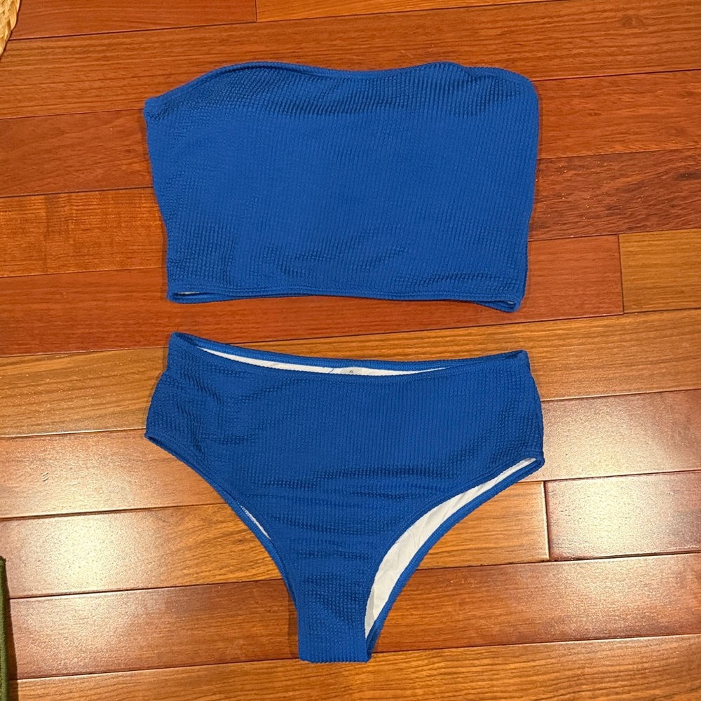 Blue Strapless Bikini Set